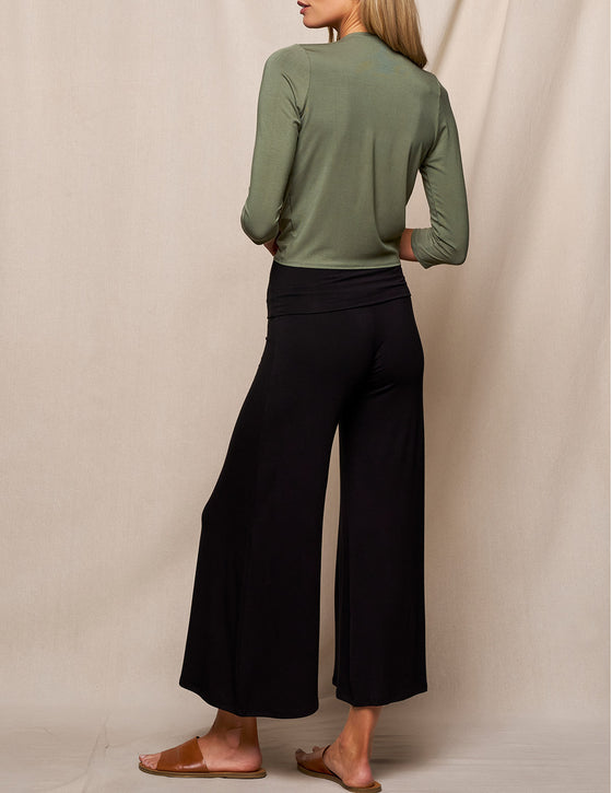 Bamboo Flare Ankle Pants - Black