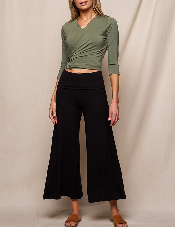 Bamboo Flare Ankle Pants - Black