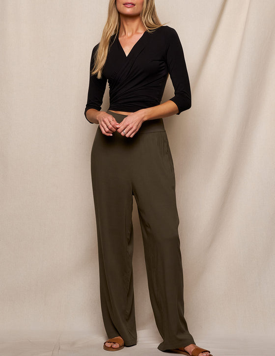 Linen / Bamboo Soft Waist Pants -  Olive