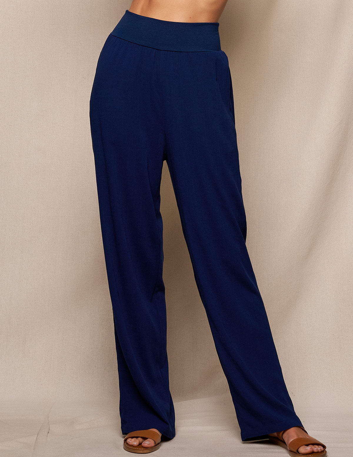 Linen / Bamboo Soft Waist Pants -  Indigo