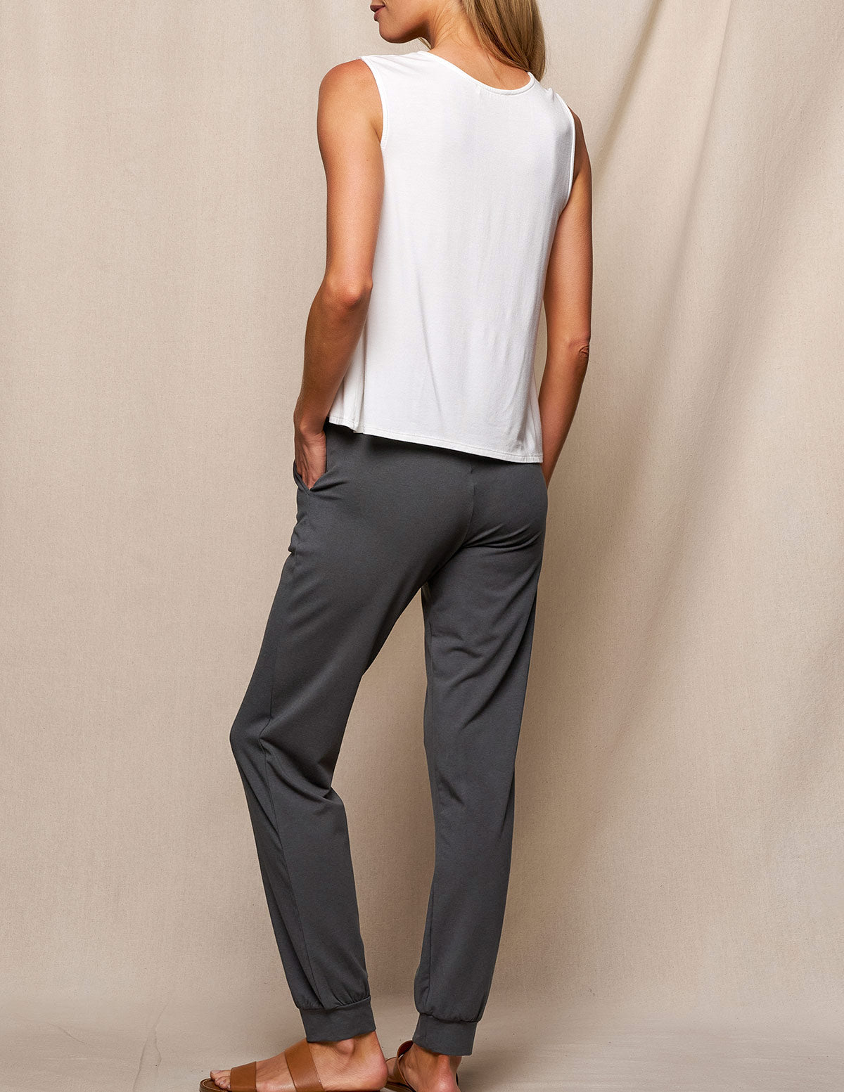 Bamboo / Organic Cotton Flat Waist Comfort Joggers - Warm Grey