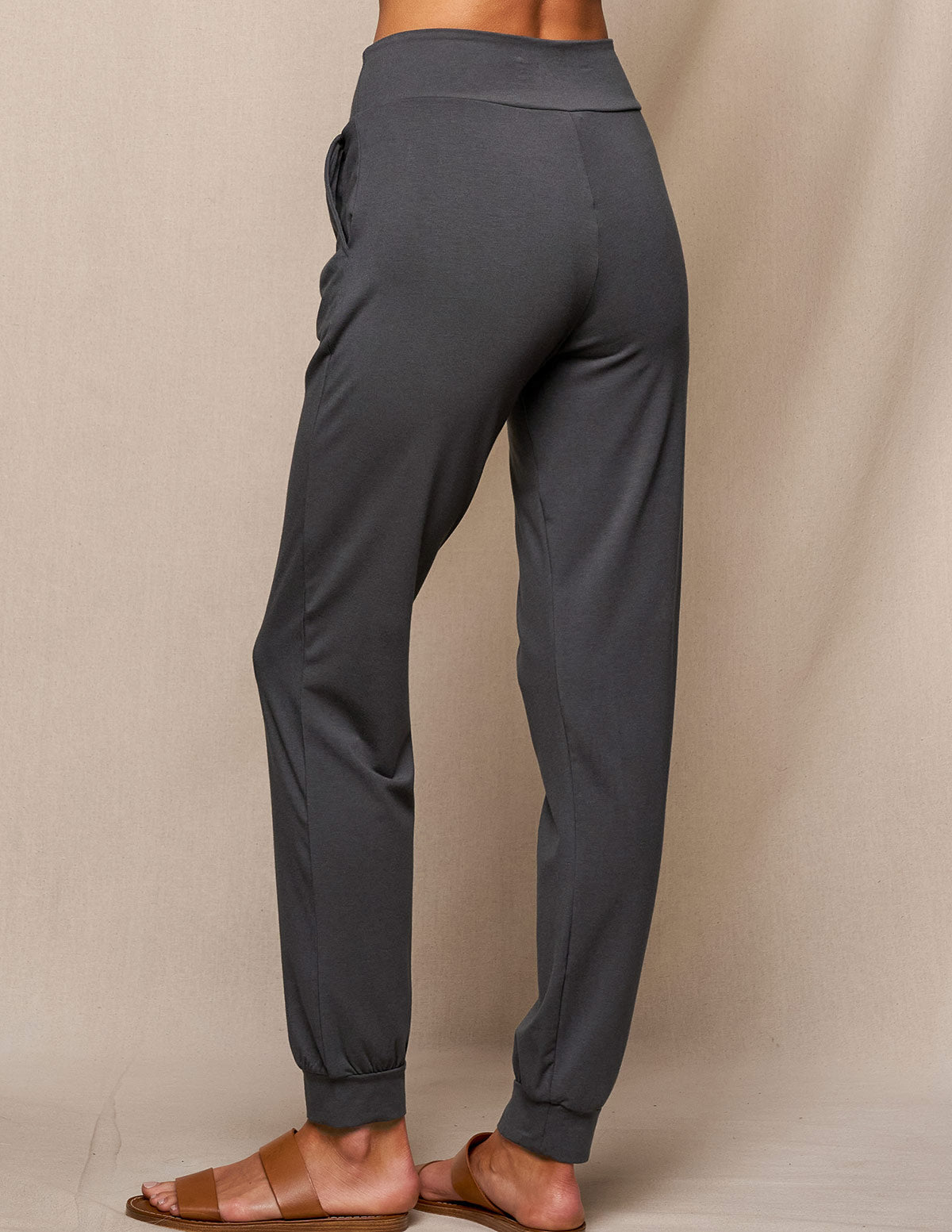 Bamboo / Organic Cotton Flat Waist Comfort Joggers - Warm Grey