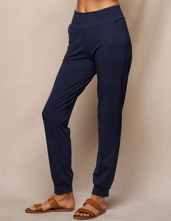 Bamboo / Organic Cotton Flat Waist Comfort Joggers - Navy