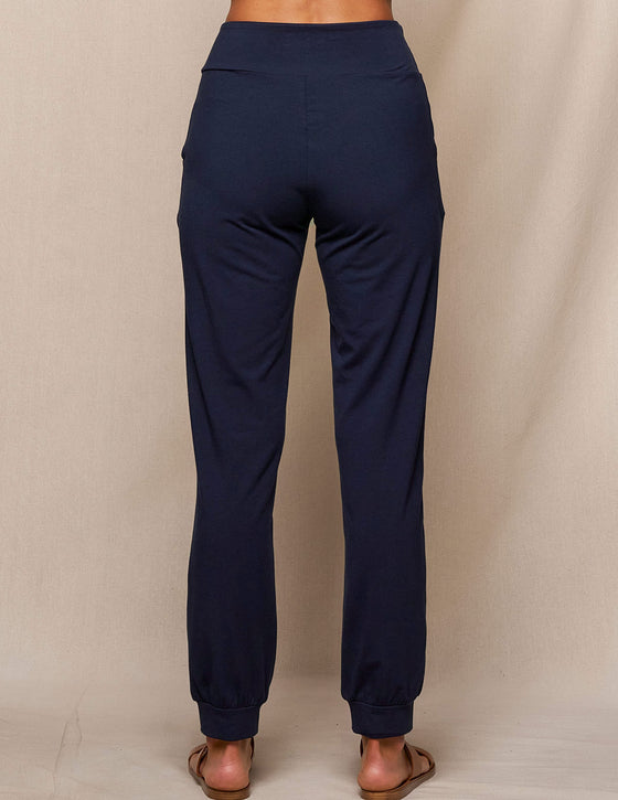 Bamboo / Organic Cotton Flat Waist Comfort Joggers - Navy