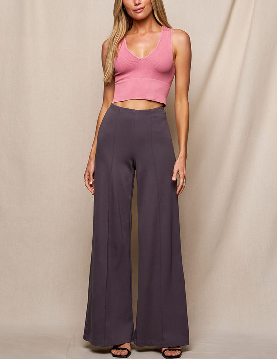 Bamboo Ponte Wide Leg Pants - Grey