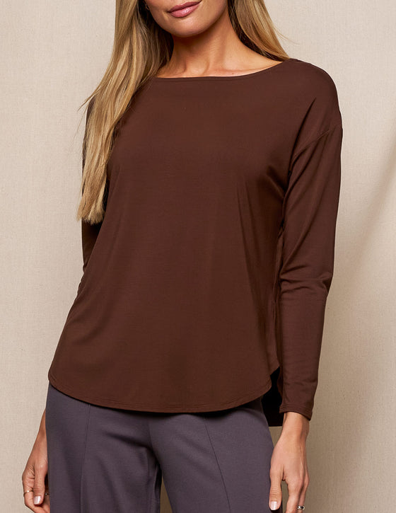 Bamboo Dolman Long Sleeve Tee - Coffee