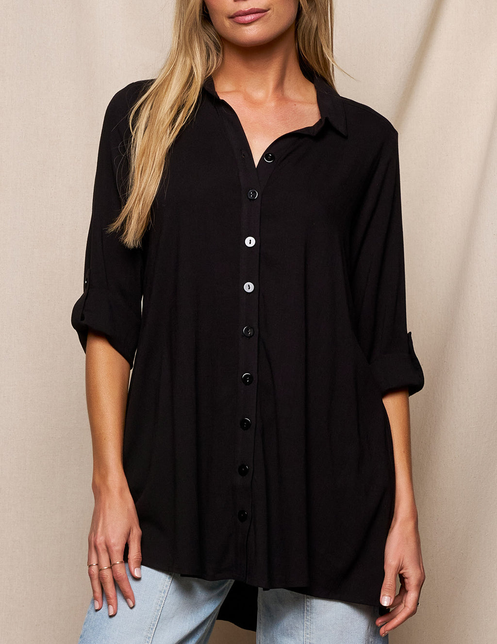Linen / Bamboo Button Front Tunic - Black- XS and Small Only