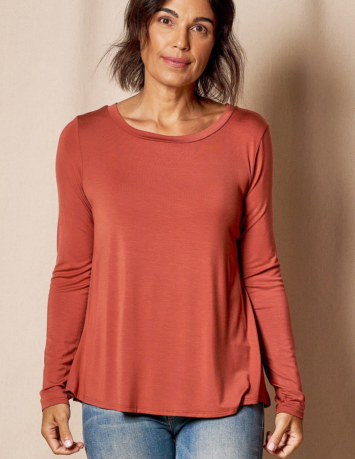 Bamboo Relaxed Long Sleeve Tee - Rust- Medium and Large Only