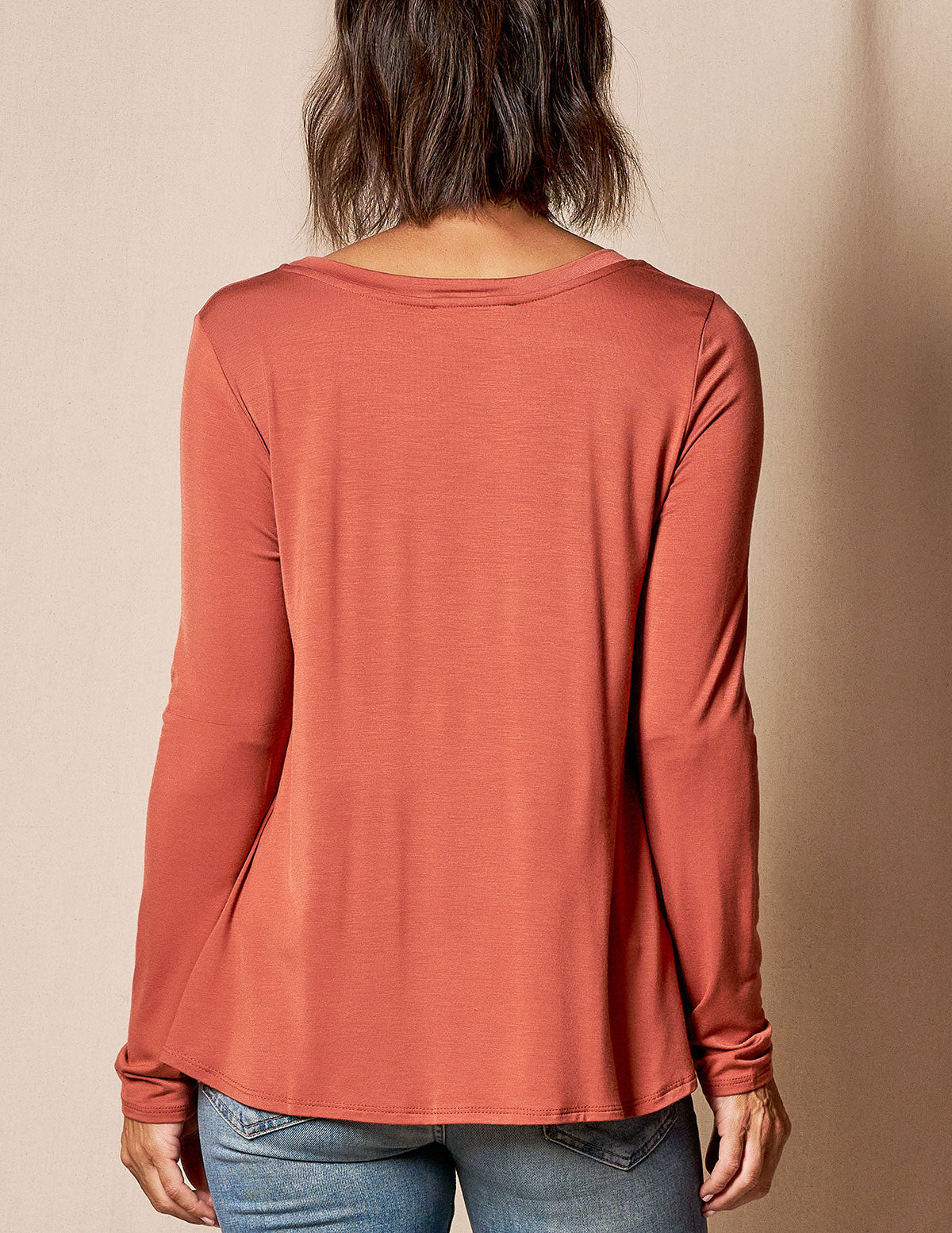 Bamboo Relaxed Long Sleeve Tee - Rust- Medium and Large Only