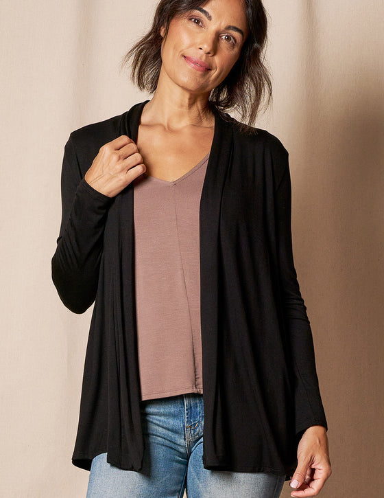 Bamboo Banded Front Cardigan - Black - Small Only