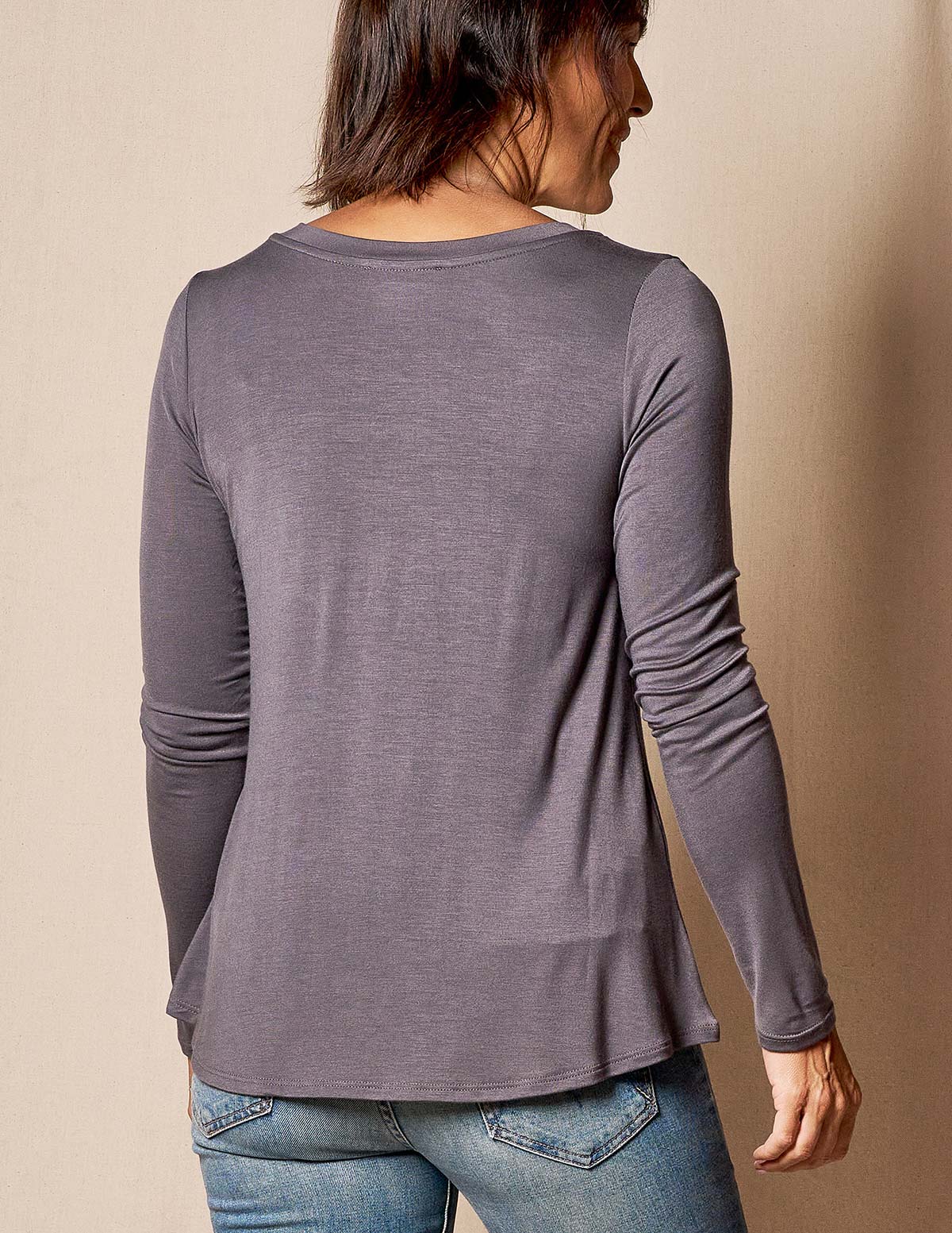 Bamboo Relaxed Long Sleeve Tee - Grey - Small and XL Only