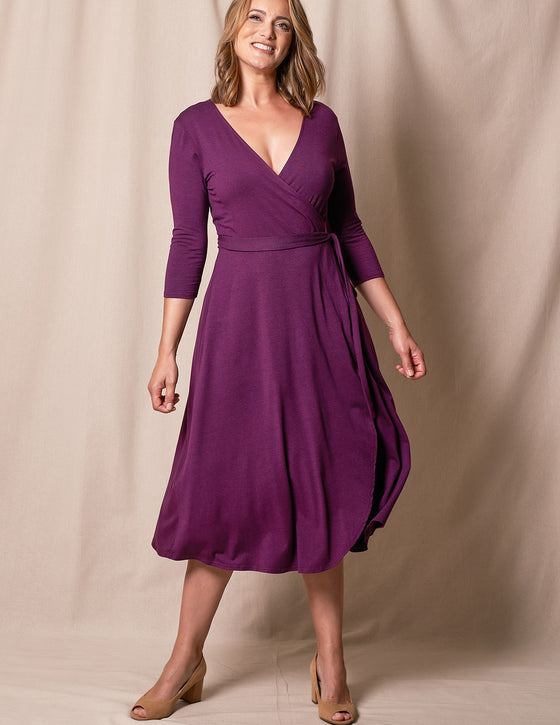 Bamboo / Organic Cotton Wrap Dress - Plum- Large and XL Only Sivana Bamboo / Organic Cotton Wrap Dress - Plum- Large and XL Only Sivana