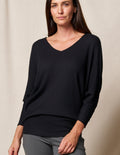 Waffle Knit Bamboo Dolman Sweater - Black