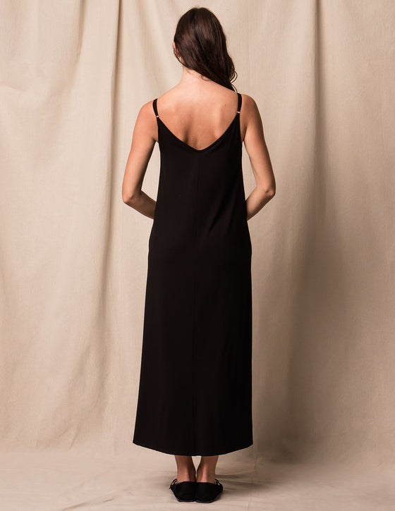 Bamboo Maxi Slip Dress with Shelf Bra Black / S Bamboo Maxi Slip Dress with Shelf Bra Black / S
