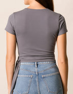 Bamboo Cap Sleeve Wrap Top - Grey