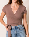 Bamboo Cap Sleeve Wrap Top - Mocha