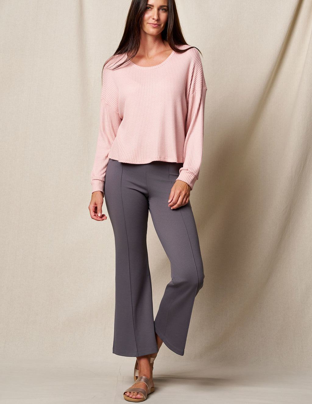 Bamboo Ponte Knit Flare Pants - Grey