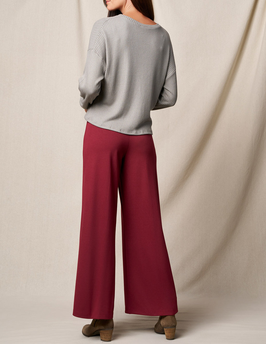 Bamboo Ponte Wide Leg Pants - Burgundy