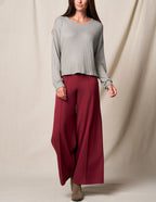 Bamboo Ponte Wide Leg Pants - Burgundy