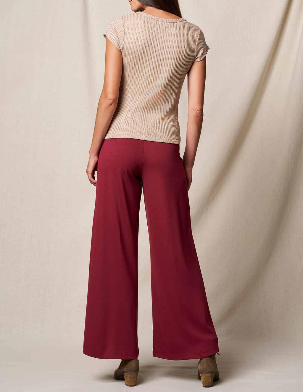 Bamboo Ponte Wide Leg Pants - Burgundy