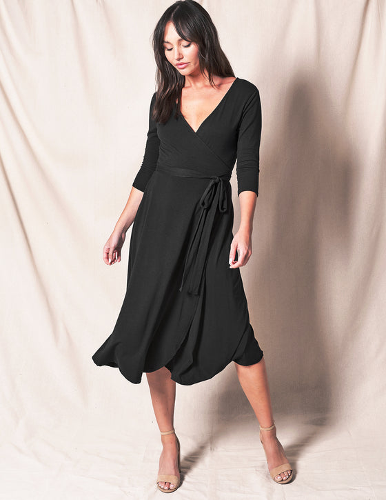 Bamboo / Organic Cotton Wrap Dress - Black — Sivana