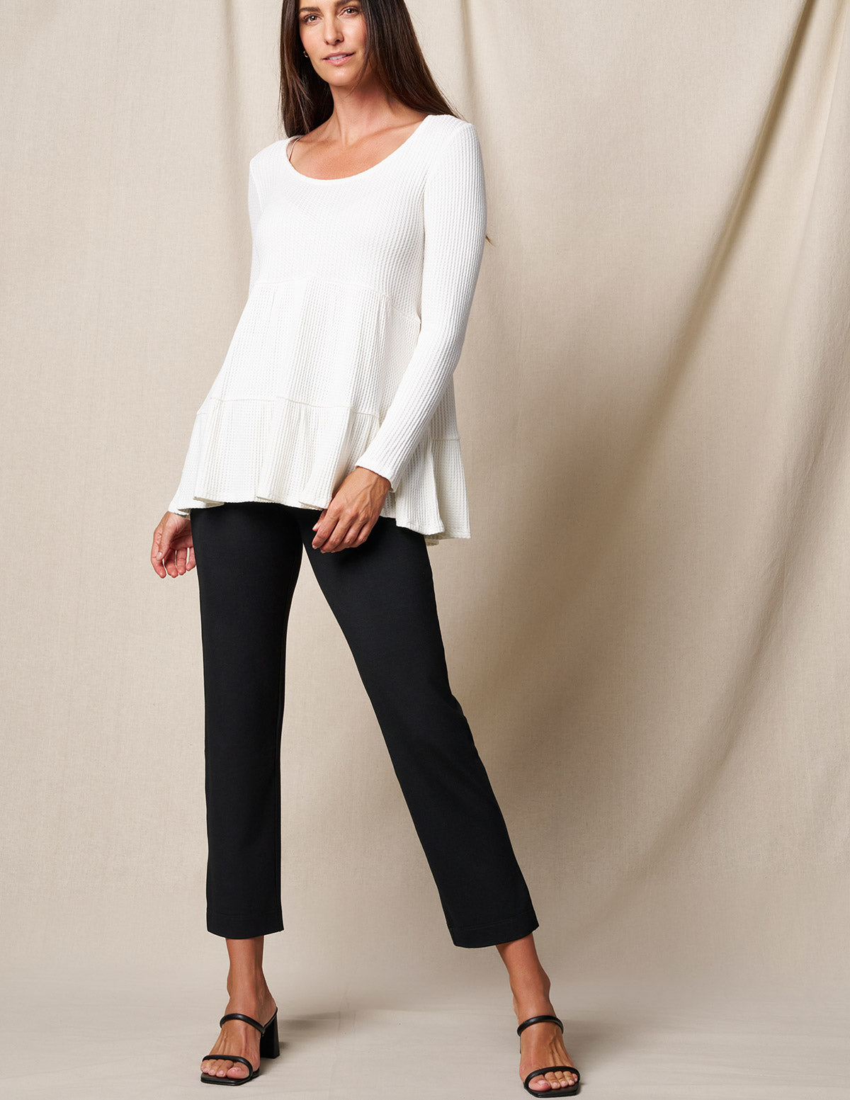 Bamboo / Organic Cotton Flat Waist Ankle Pants - Black