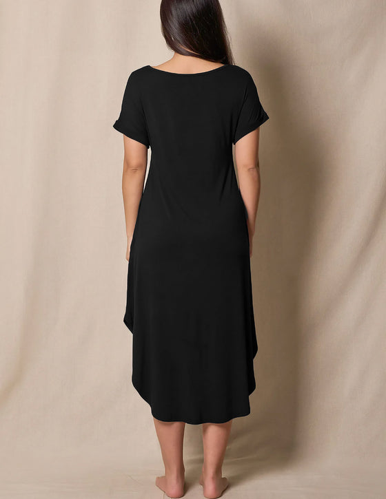 sleep dress black Wyongtao Women's Nightgowns Long Sleeveless Lace Night Gown with Pockets Soft Ladies Nightdress,Black XL