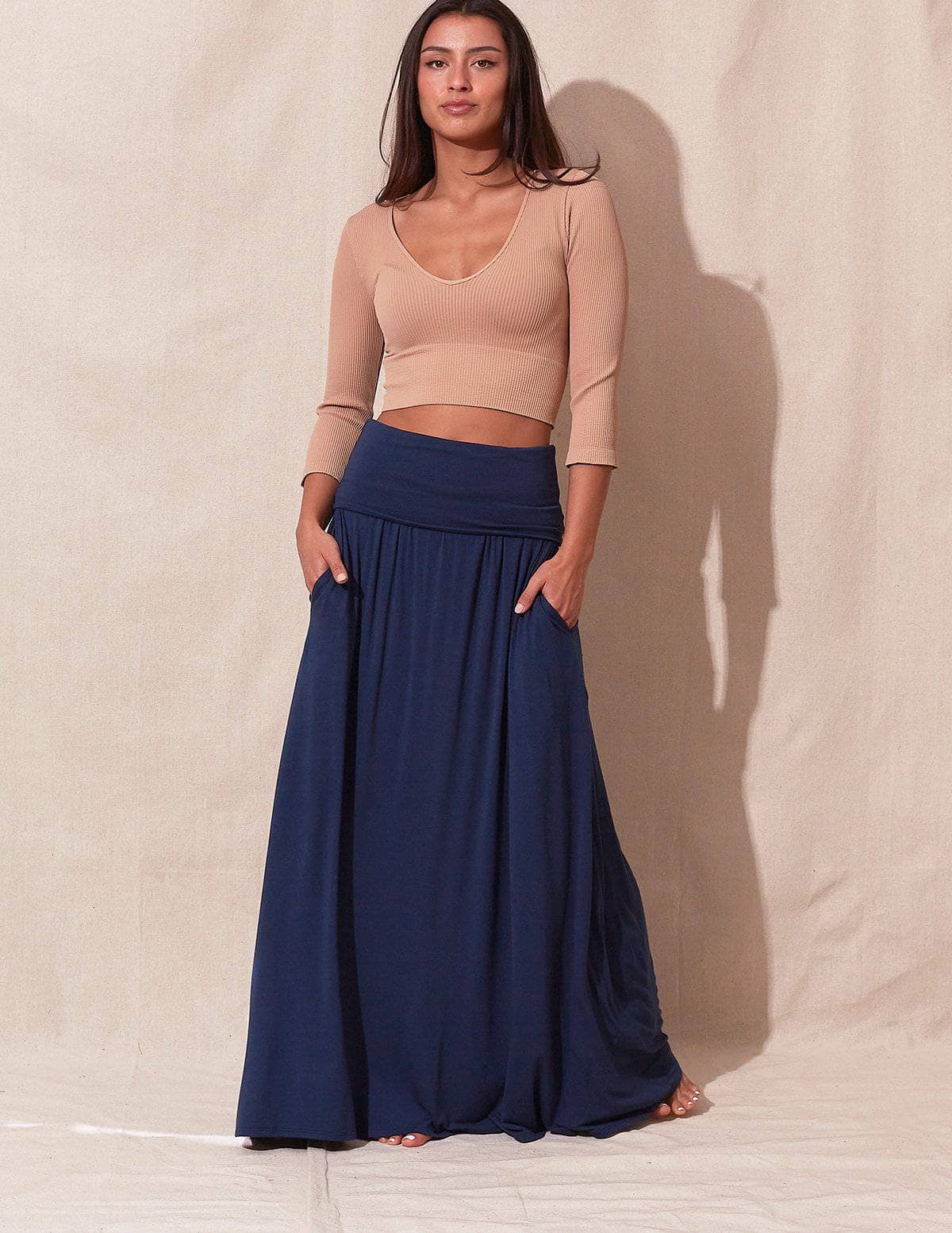 Bamboo Maxi Skirt - Navy - 2XL Only — Sivana