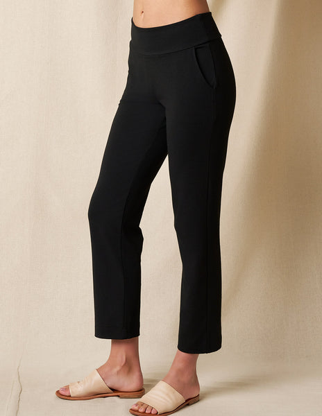 Bamboo / Organic Cotton Flat Waist Ankle Pants - Black — Sivana