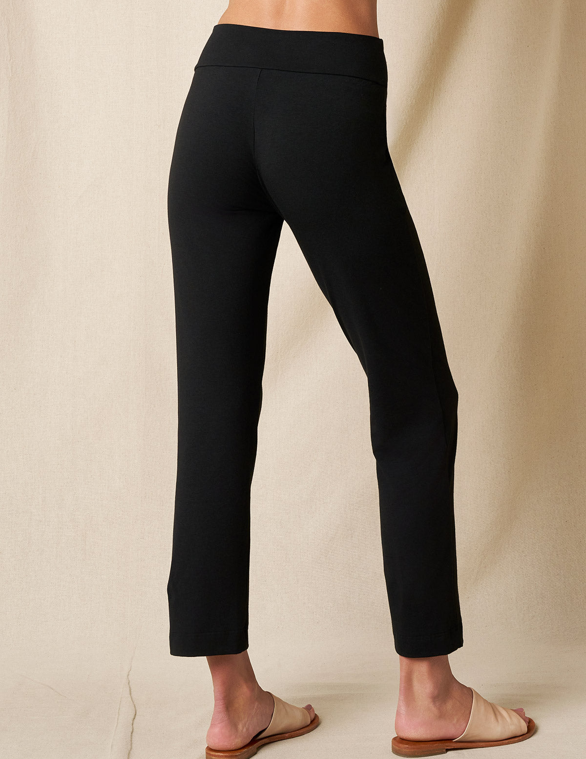 Bamboo / Organic Cotton Flat Waist Ankle Pants - Black