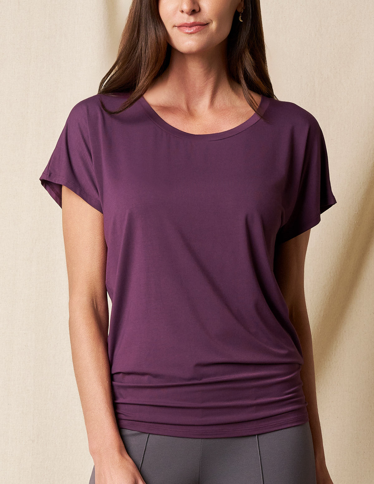Bamboo Scoop Neck Dolman Tunic - Fig