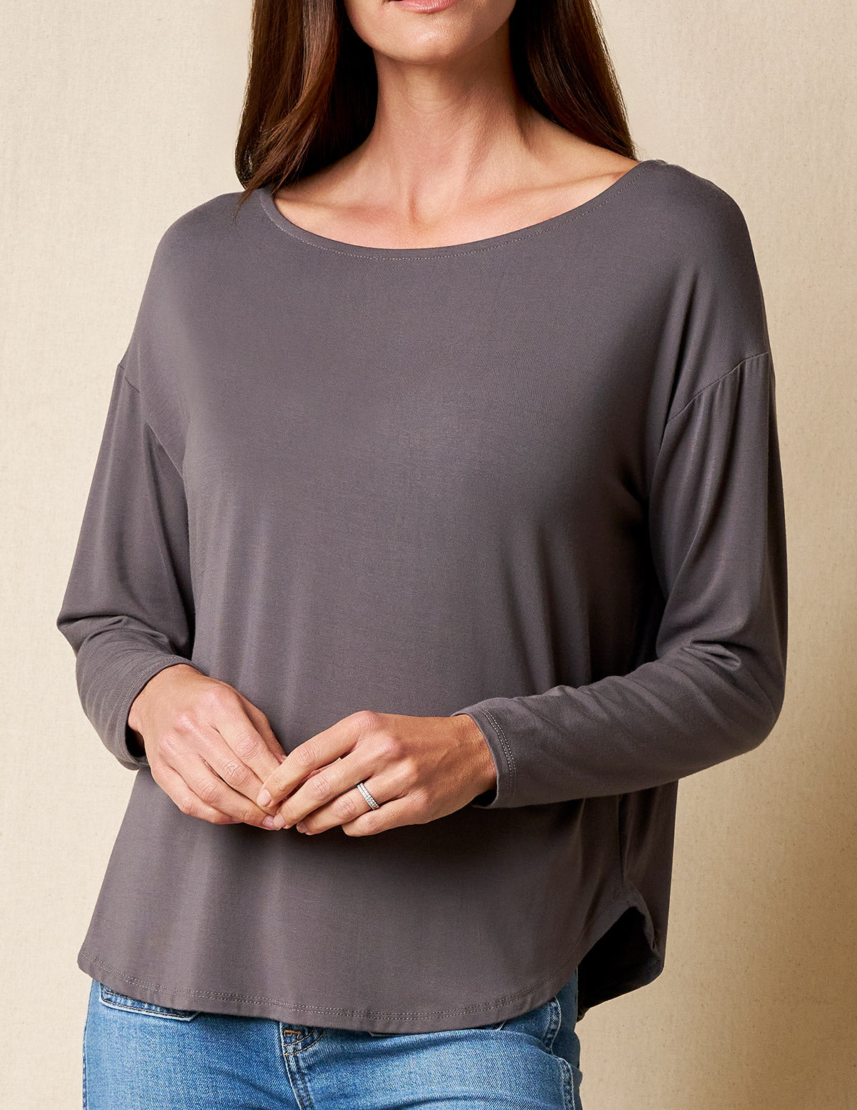Bamboo Dolman Long Sleeve Tee - Grey