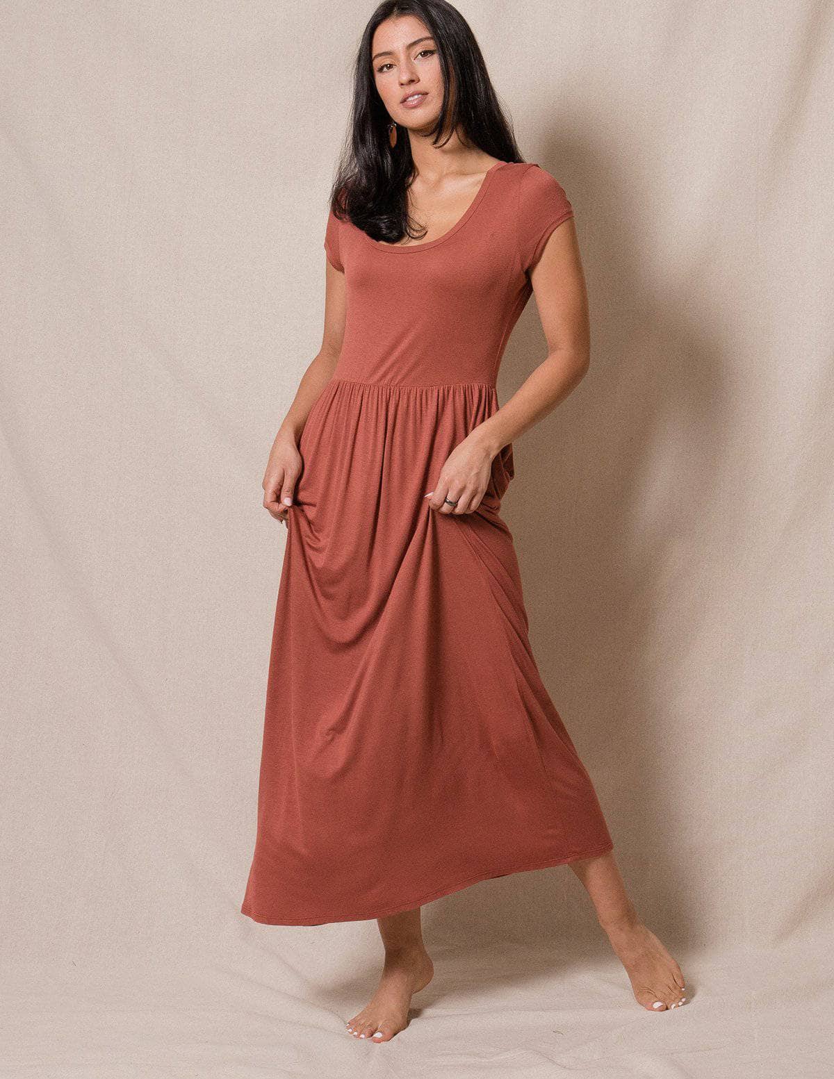 Bamboo Maxi Dress: Silky Smooth & Chic — & Has Pockets! Rust / L