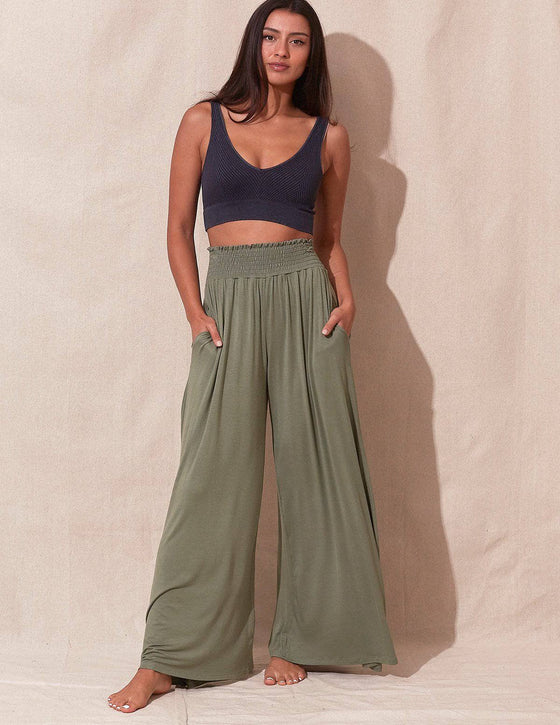 Women's Bamboo Rib Knit Wide Leg Crop Pant, Sustainable