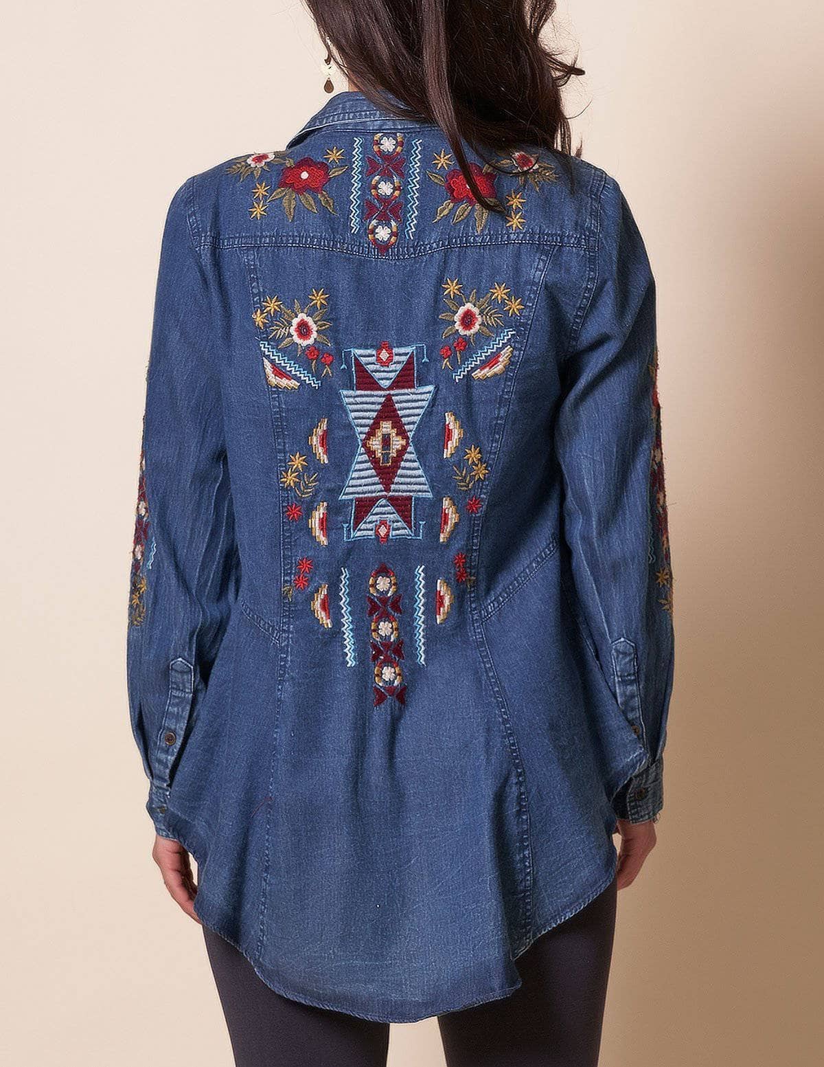 plusS Women Blue Embroidered Denim Shirt Dress – pluss.in