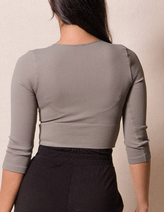Control Fit Ribbed 3/4 Sleeve Crop Top — Sivana