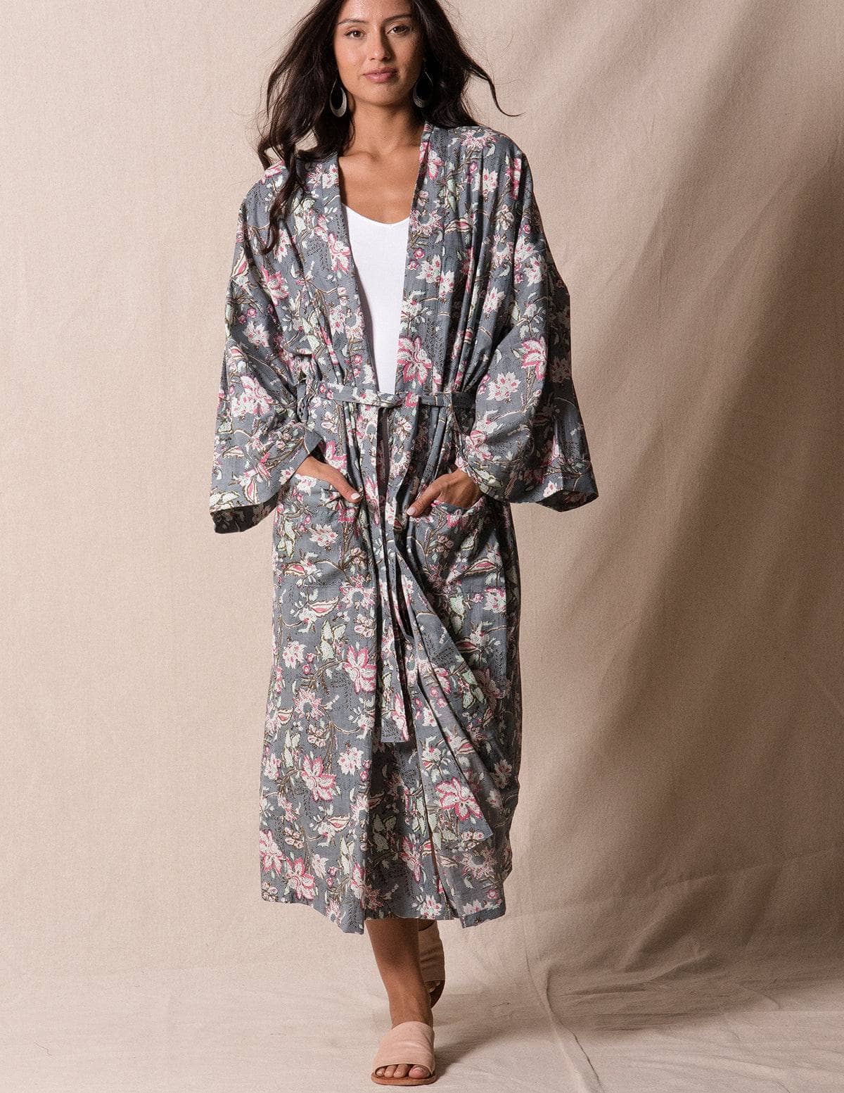Fair Trade Kimono Robe - Grey — Sivana