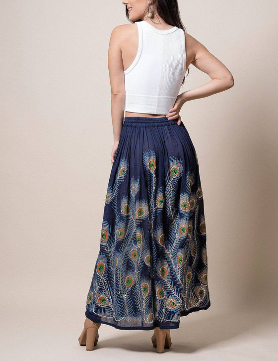 Buy Mustard Skirt And Crop Top Set With Floral And Peacock Print And Mirror  Work Online - Kalki Fashion
